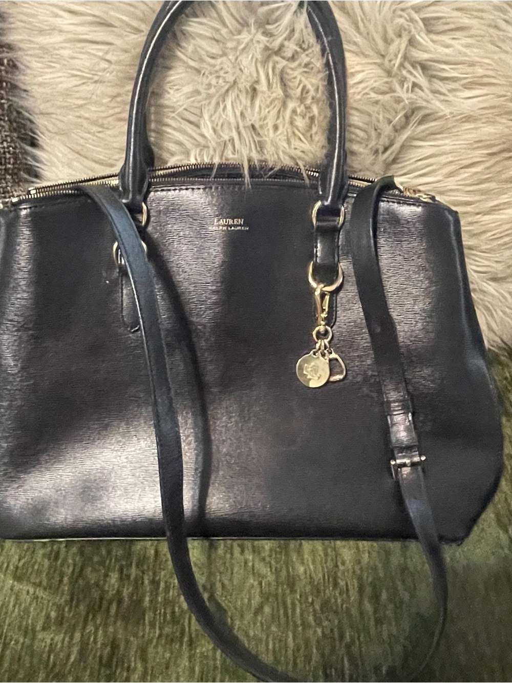 Lauren Ralph Lauren Black and Gold Satchel with Structured Design